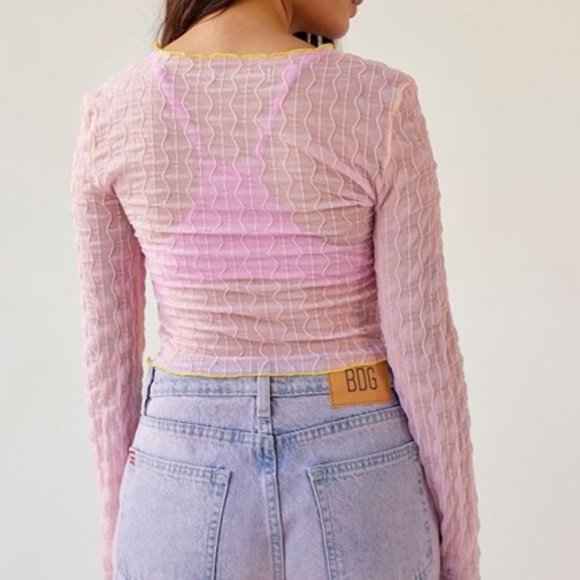 Urban Outfitters Mimi Semi-Sheer Textured Crew Neck Top - Picture 1 of 6